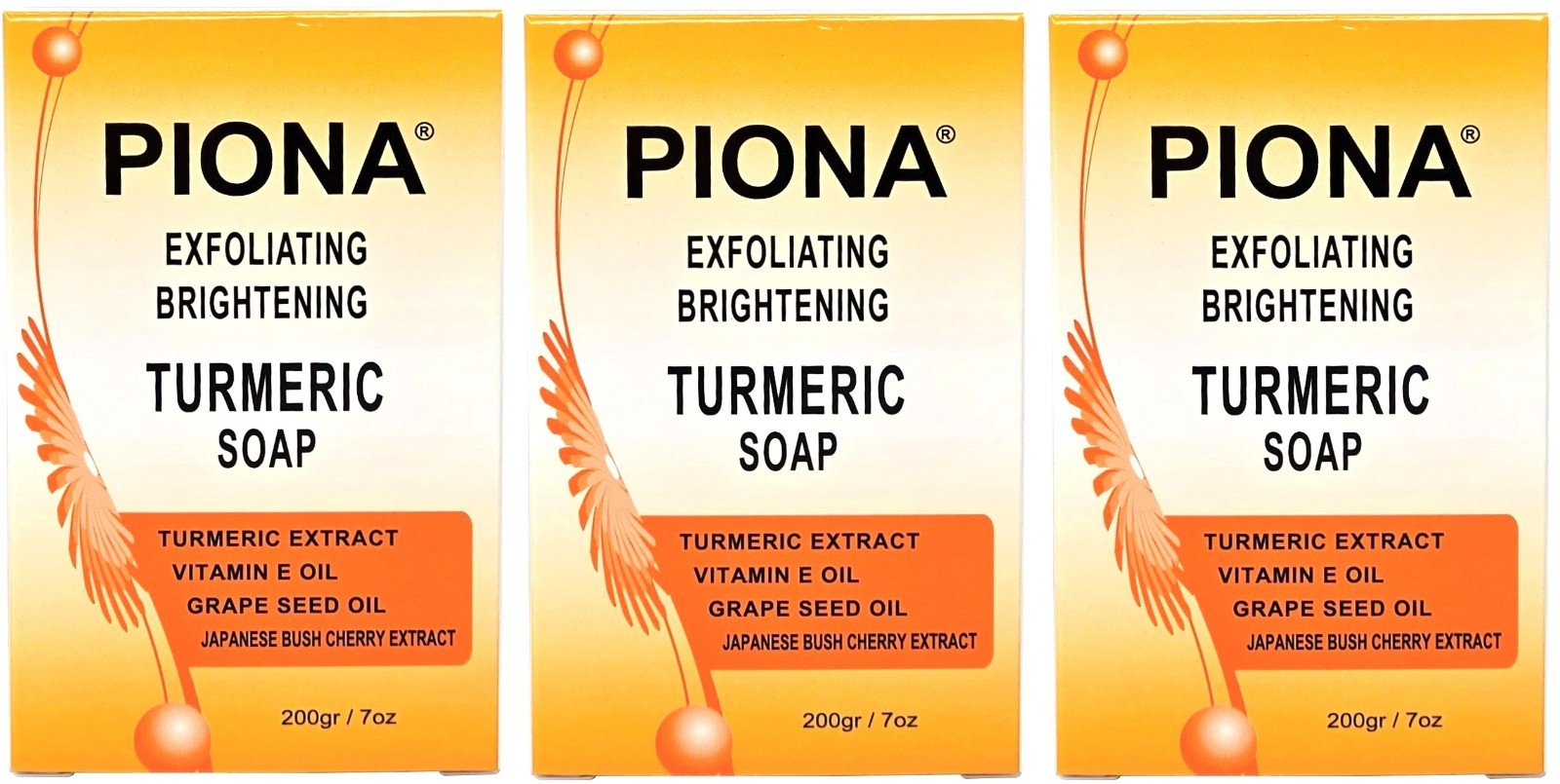 PIONA Exfoliating Brightening TURMERIC Soap 7 Oz. [3PCS]