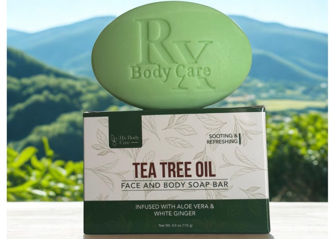 RX Body Care Tea Tree Oil Soap Bar For Face & 4.0 oz 4 Ounce (Pack of 1)