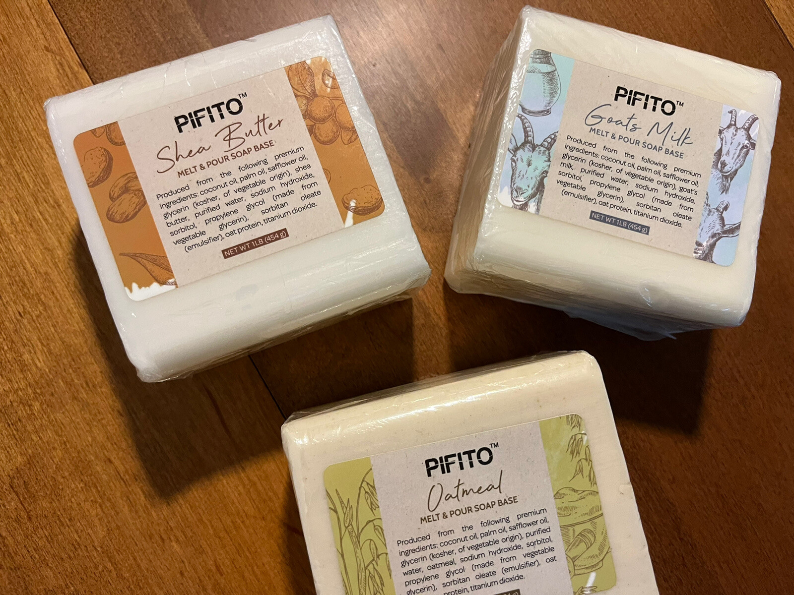 Pigiato Soap Base. 3 At 1 Pound Each. Shea, Goats Milk, Oatmeal