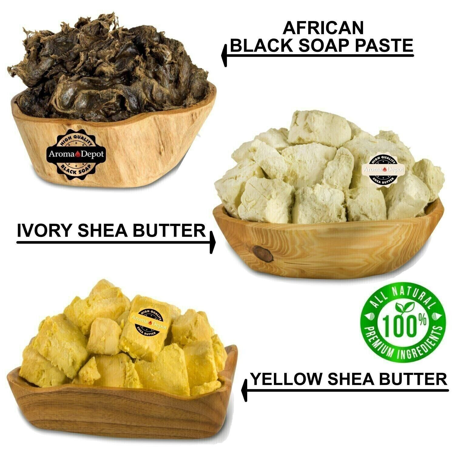 African Shea Butter 1 lb. Raw Black Soap Bar or Paste Natural COMBO PACK