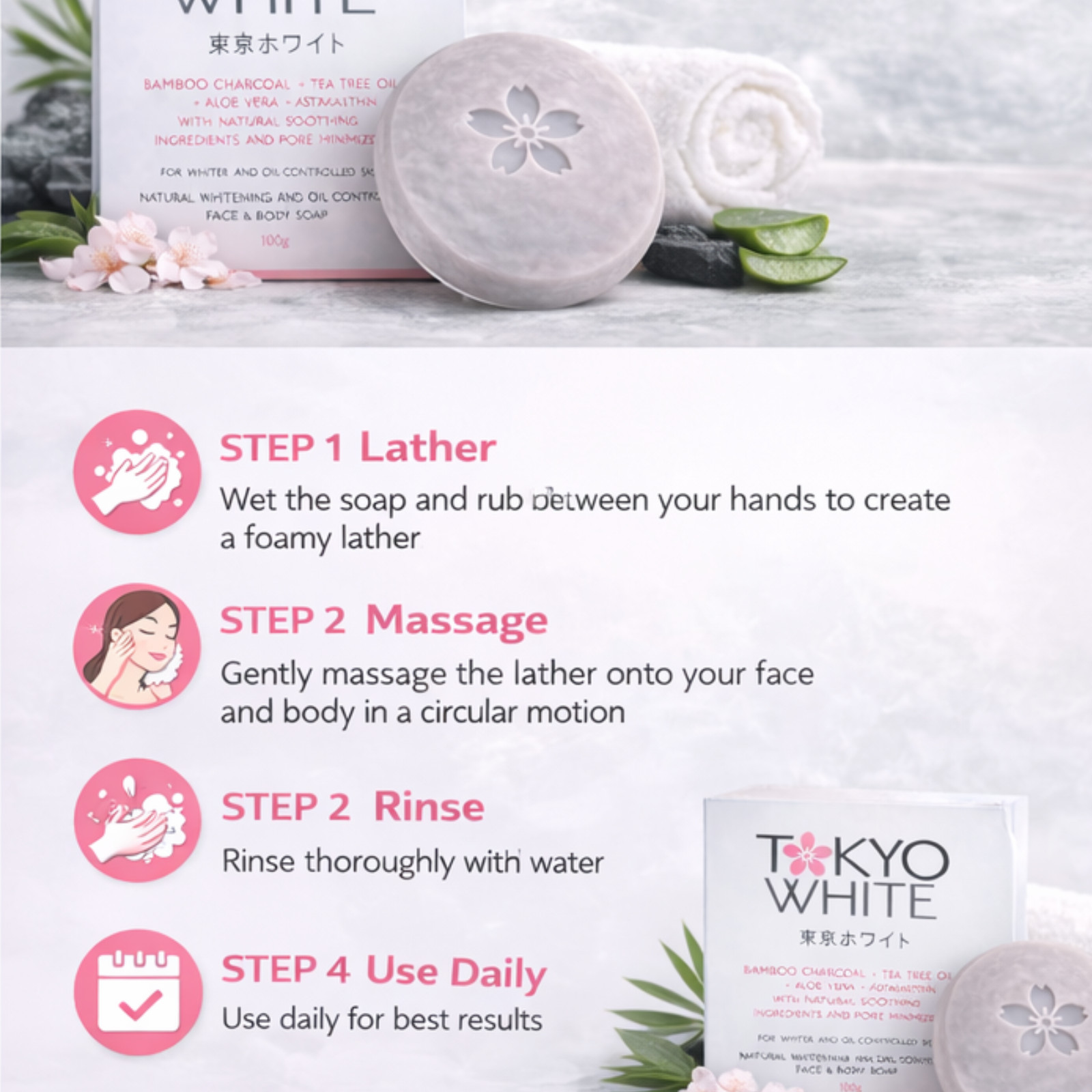 NEW Tokyo White Natural Face & Body Soap – Daily Cleansing Bar with Oil Control