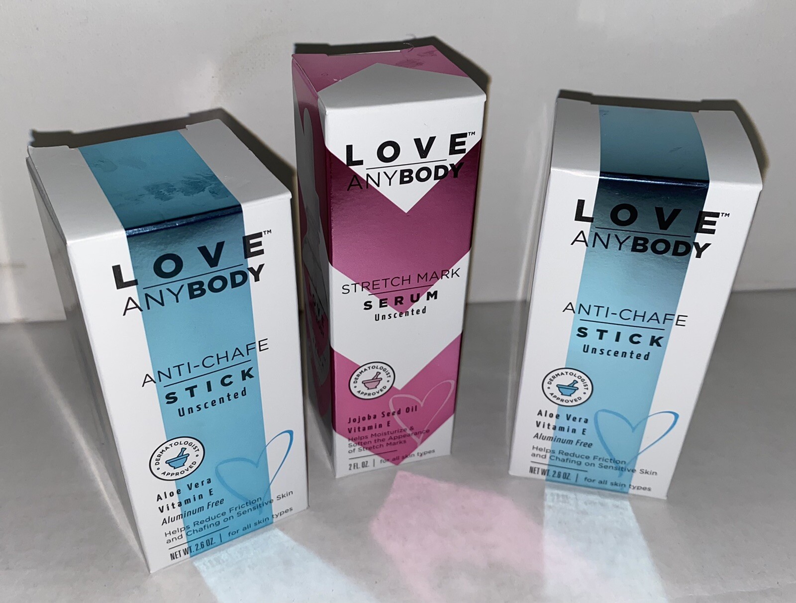 Love Anybody Anti Chaffe Stick X2 Unscented 2.6 oz. & Stretch Mark Serum X1