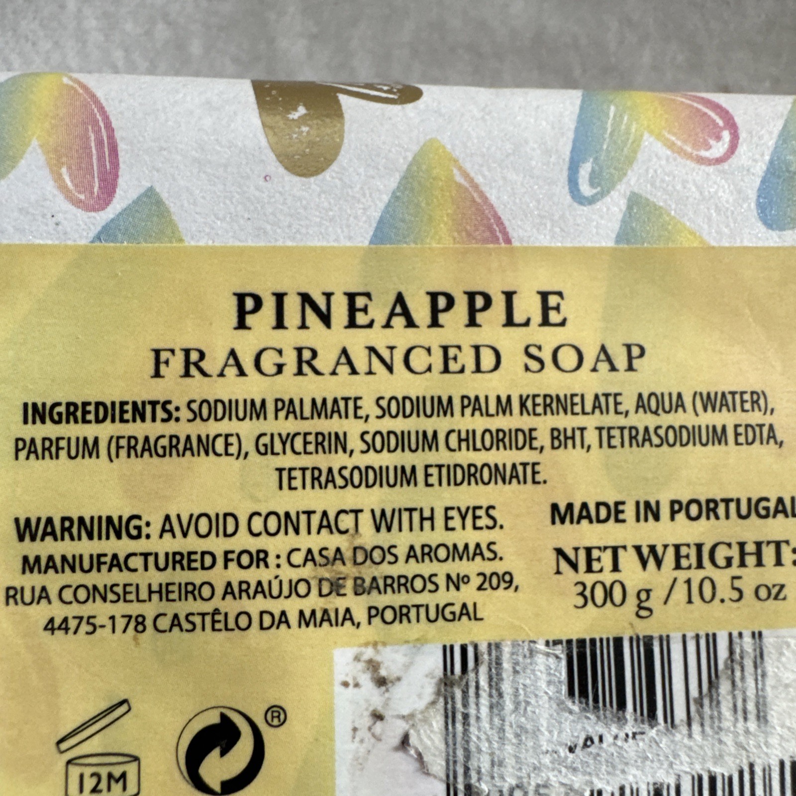 CASA DOS AROMAS Pineapple Bar Soap Triple Milled Scented Soap Bar 10.5 Oz Fresh