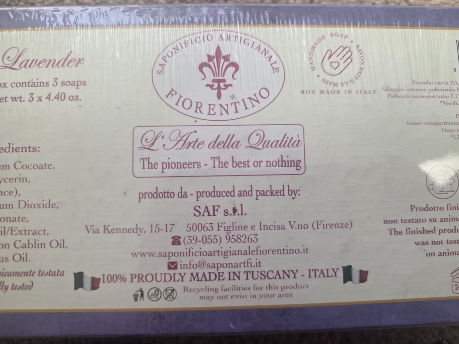 Saponificio Artigianale Fiorentino Lavender Soap Gift Set 3 Bars 4.40 oz