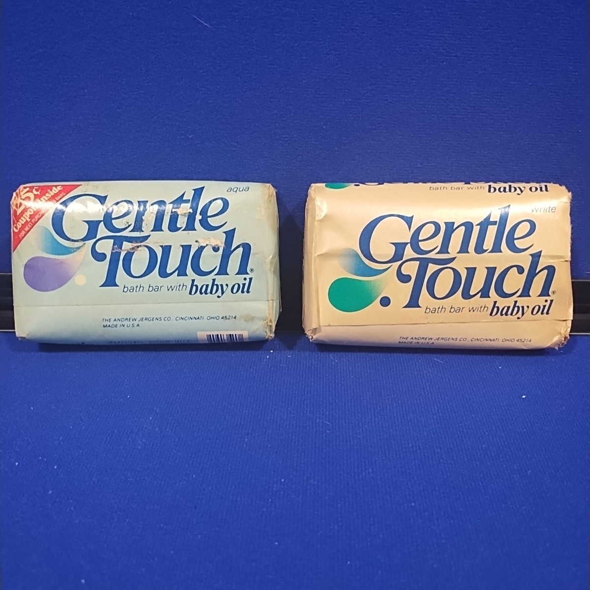 Vintage Gentle Touch Soap Bar Baby Oil Lot Of 2 Pack Aqua 4.75 oz NOS USA Bath