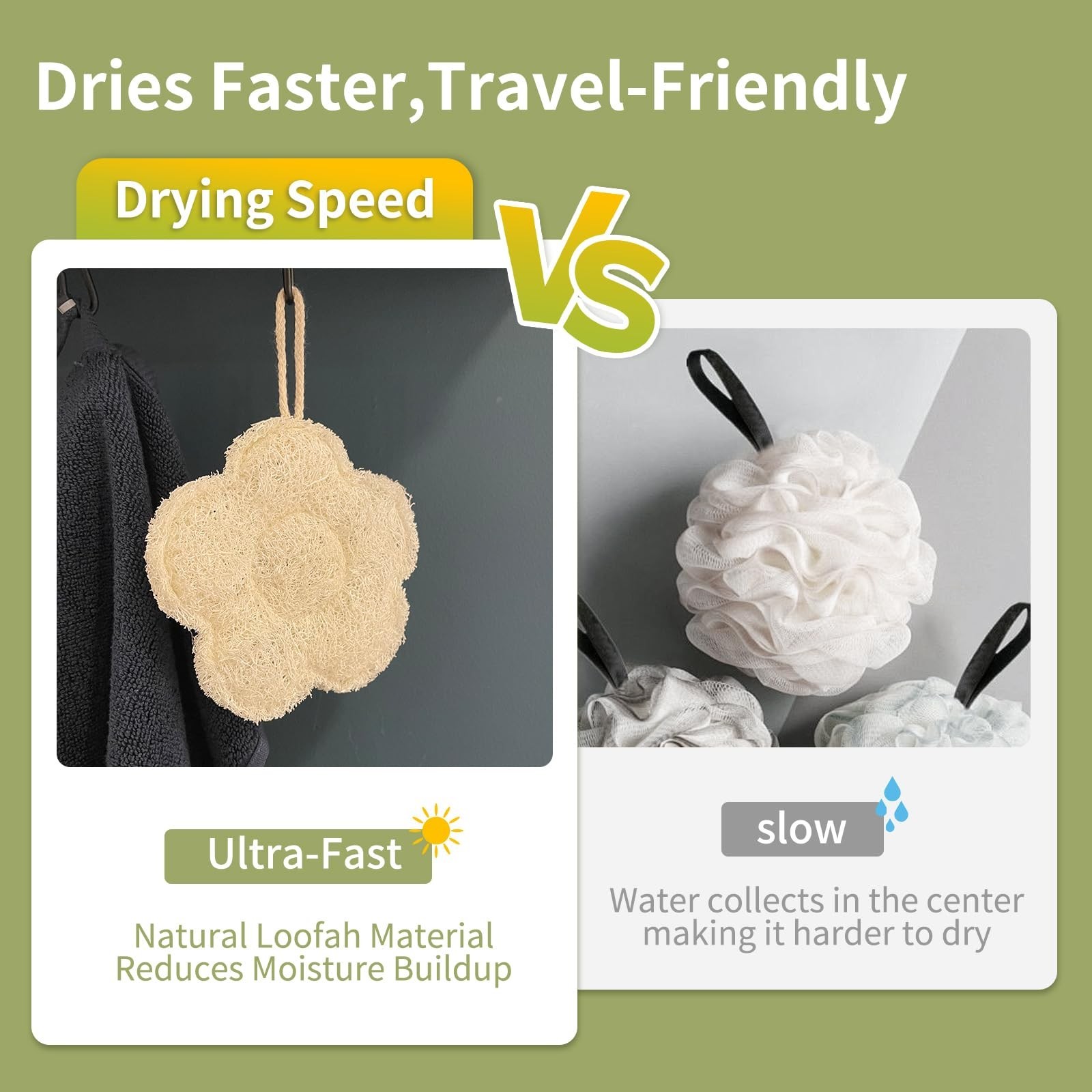 Travel Loofah Made from Real Egyptian Shower Loofah Spong Natural,Rough,Exfol…