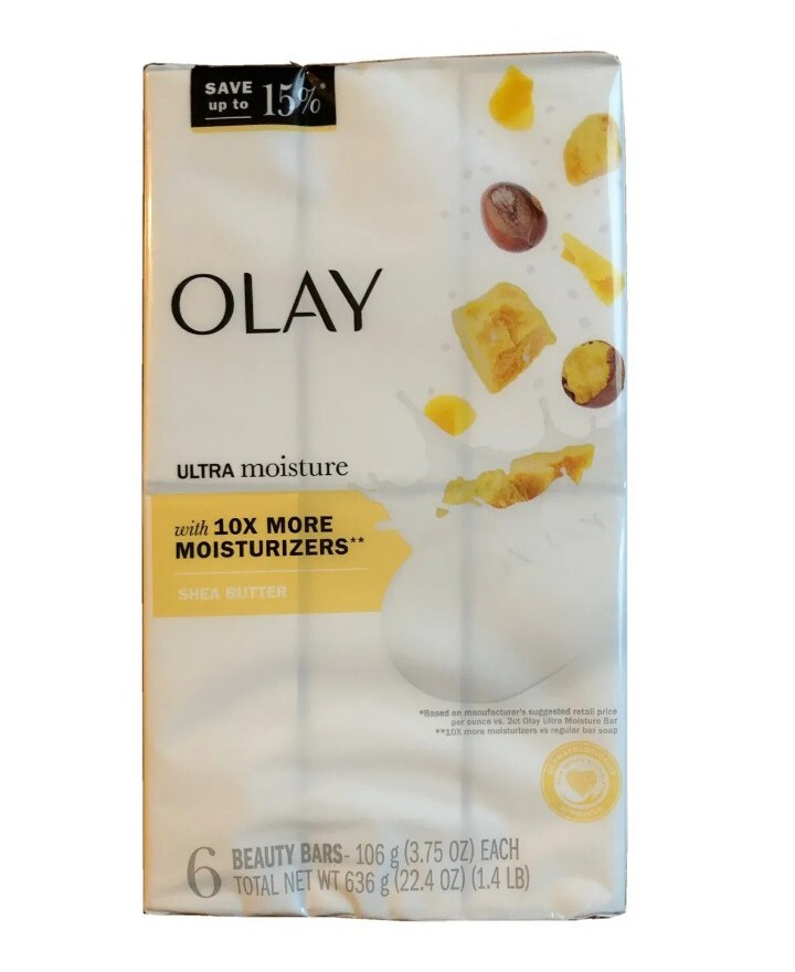 NEW! OLAY (6-BARS) 3.75 Oz. Bars ●SHEA BUTTER● Ultra 10X Moisture Beauty Bars.