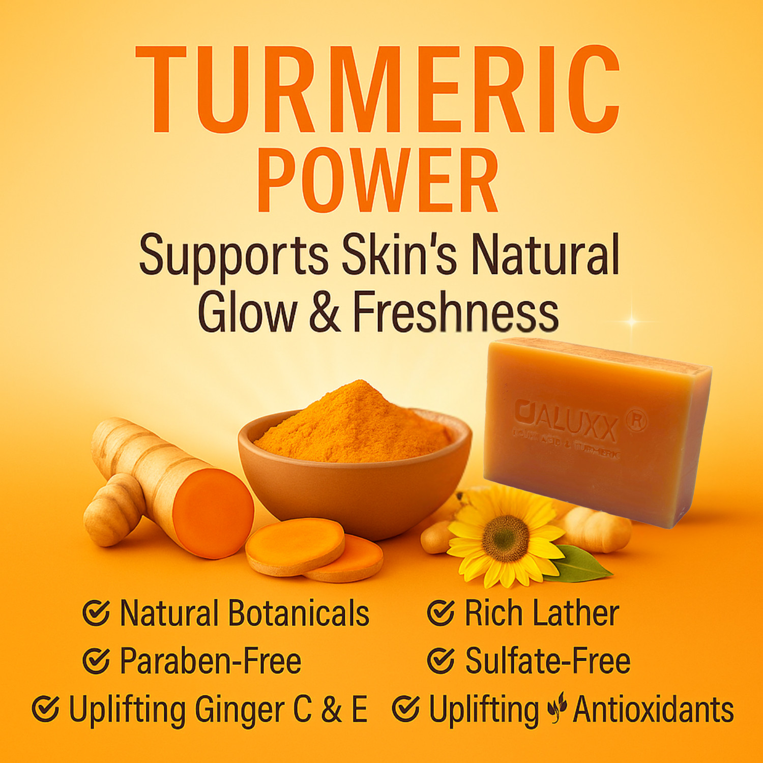 OALUXX Kojic Acid and Turmeric Soap Bar, Nourishing Face & Body Cleanser 3.5oz