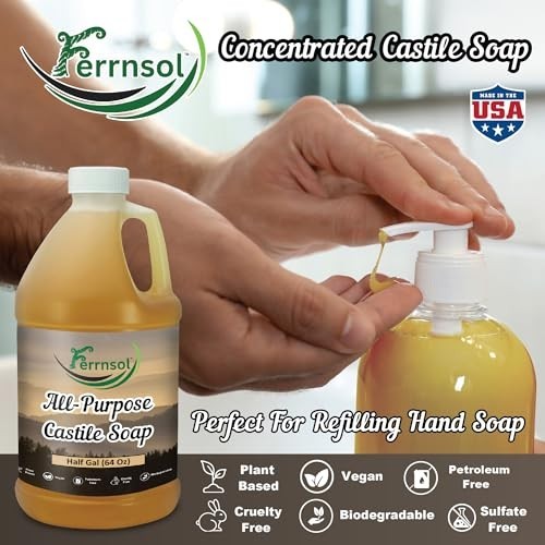 Unscented Castile Liquid Soap Refill 64oz – Natural Multi-Purpose, Non-Toxic
