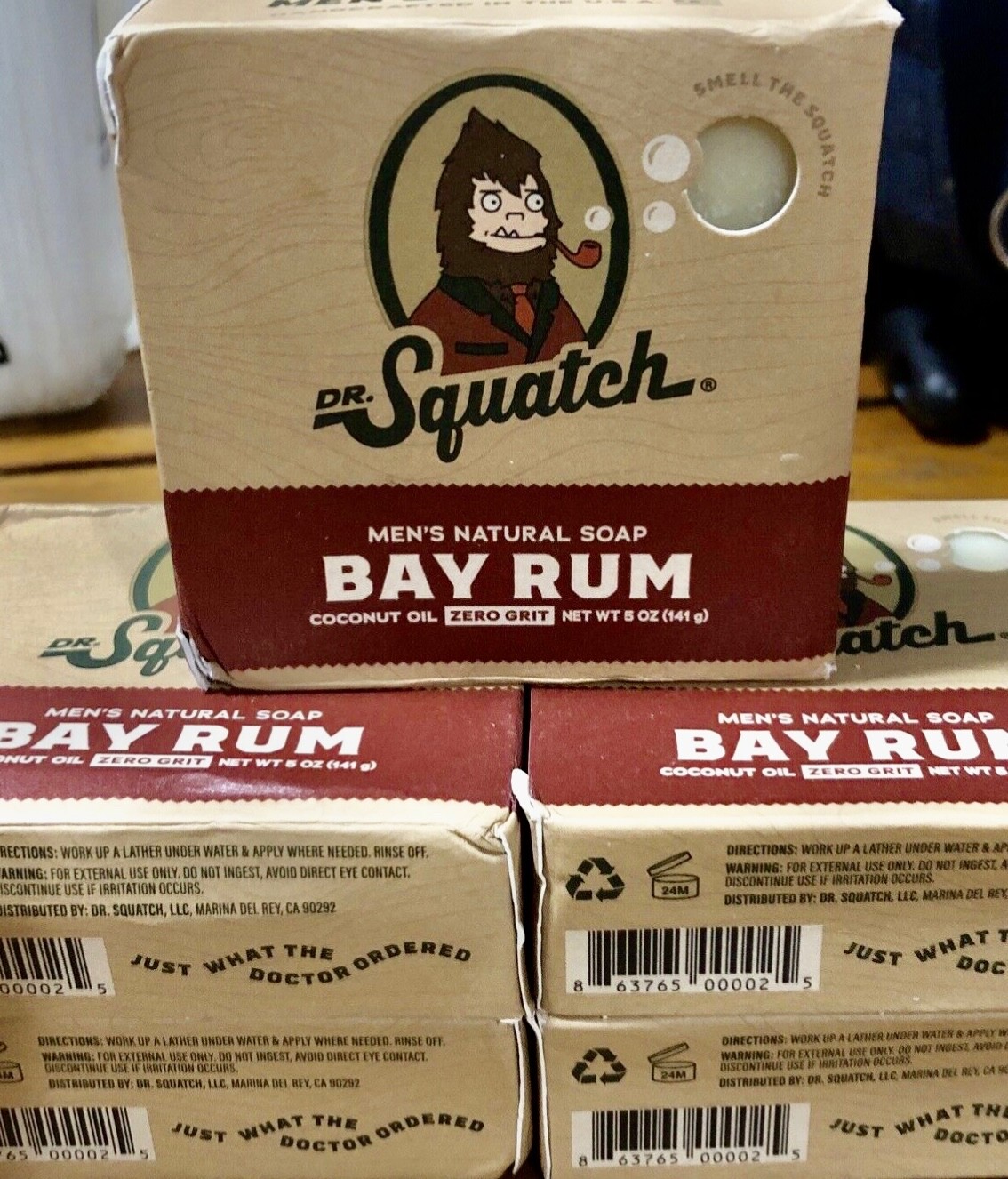 Lot of 5 Dr. Squatch Men’s Bar Soap BAY RUM coconut oil 5oz Zero Grit – New