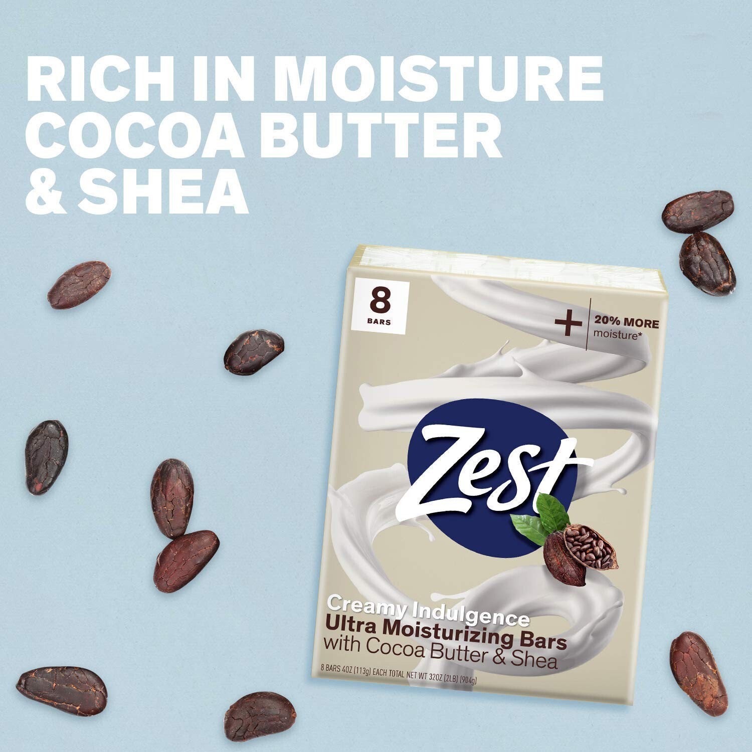 Zest Bar Soap – 8 Bars – Cocoa Butter & Shea Moisturizing Cleanser