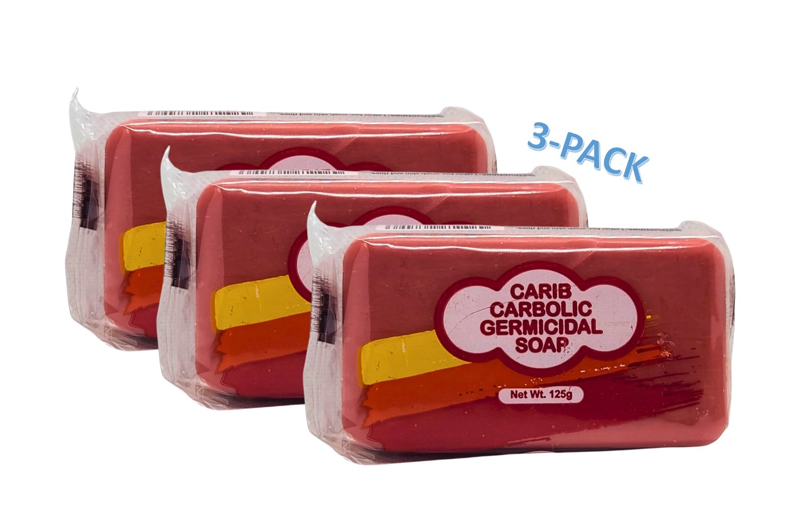 Carib Carbolic Germicidal Soap 125g Bar 3-Pack | Traditional Red Cleanser