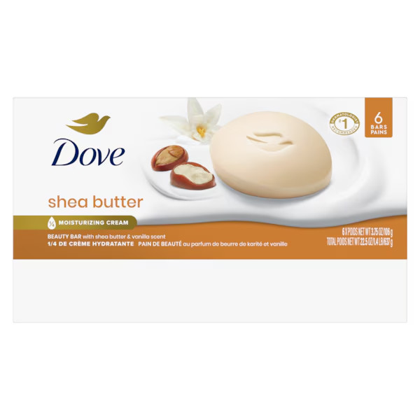 Dove Shea Butter Beauty Bar Soap (Two 6-Packs) – 12 Bars Total Bulk Lot