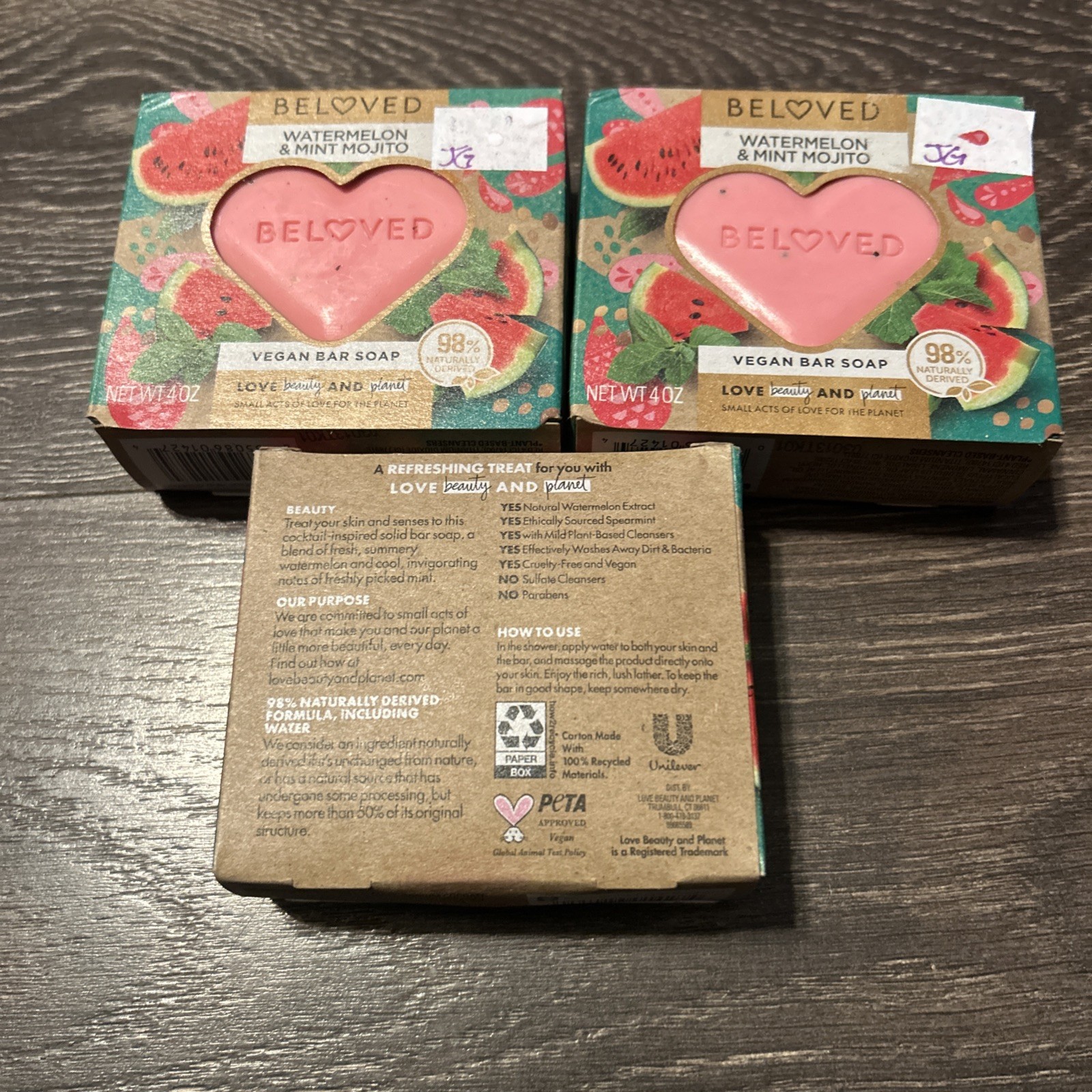 LOT OF 3 Beloved Watermelon Mint Mojito 4 Oz Vegan Soap Bars Natural Fruity