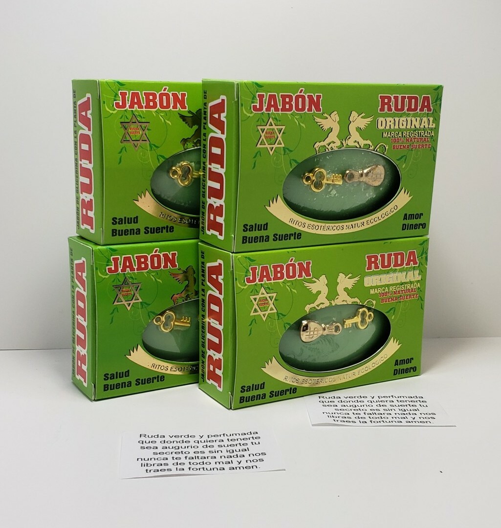 JABON DE RUDA 4 Pcs /RUE SOAP PARA PROTECCION Y DINERO GRATIS AMULETO Y ORACION