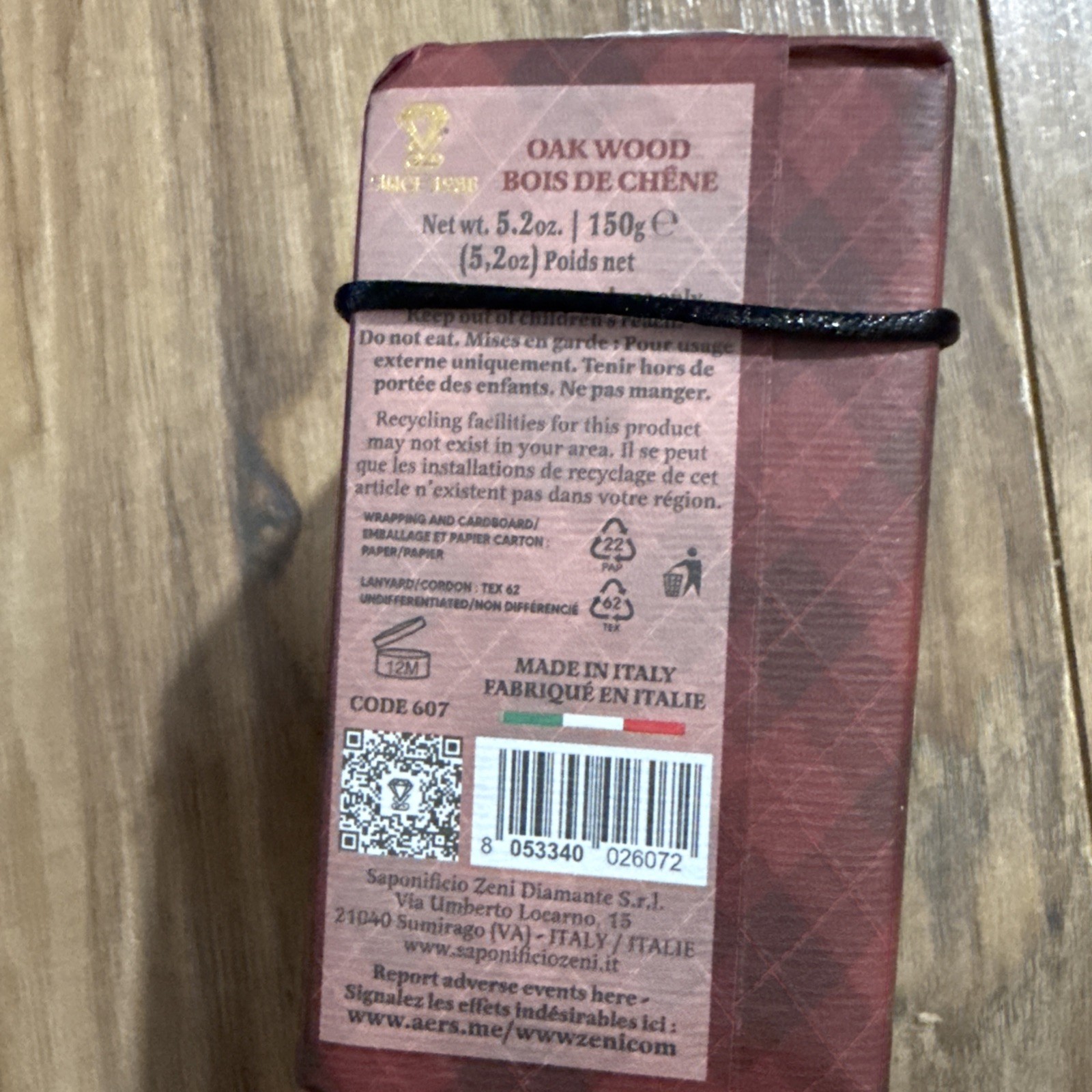 ZENI FINE TRIPLE MILLED SOAP BAR (3 BARS )5.3OZ EACH ITALY- Oak Wood X’mas Wrap