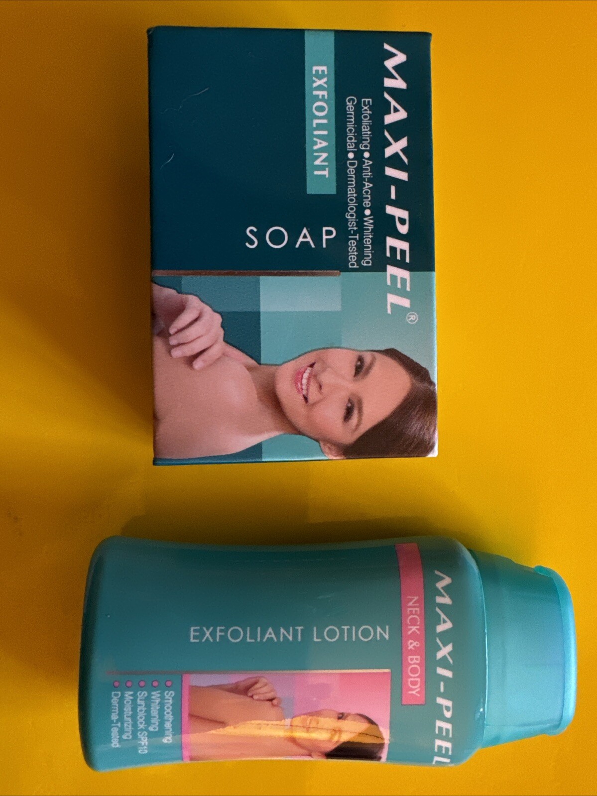 1- Maxi-Peel Micro Exfoliant soap 90g w/ Maxi-Peel Neck & Body Exfoliant Lotion