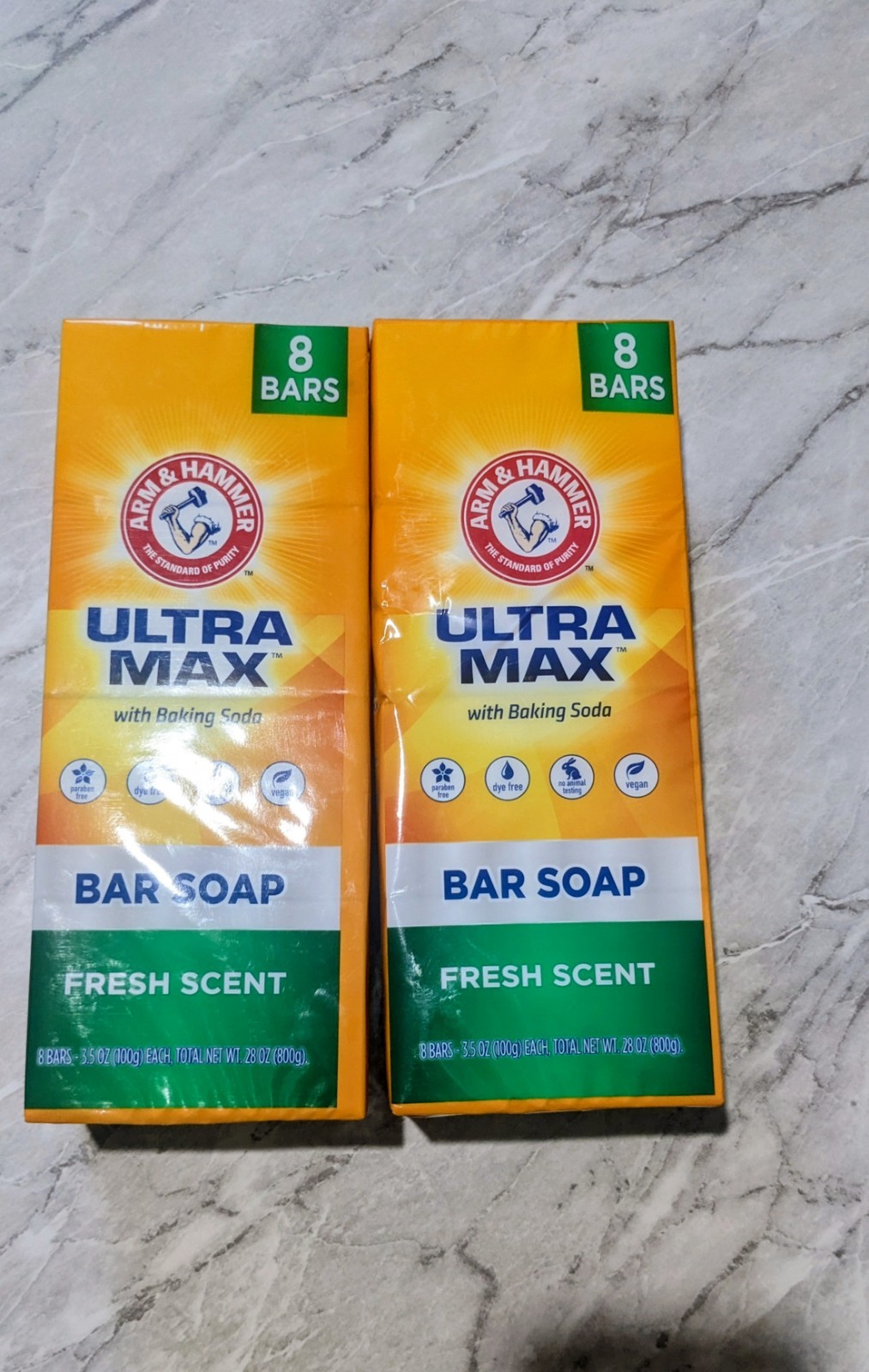 Arm Hammer Ultra Max Bar Soaps Fresh Scent Vegan 8 Bars 3.5 oz Each Lot of 2 NEW