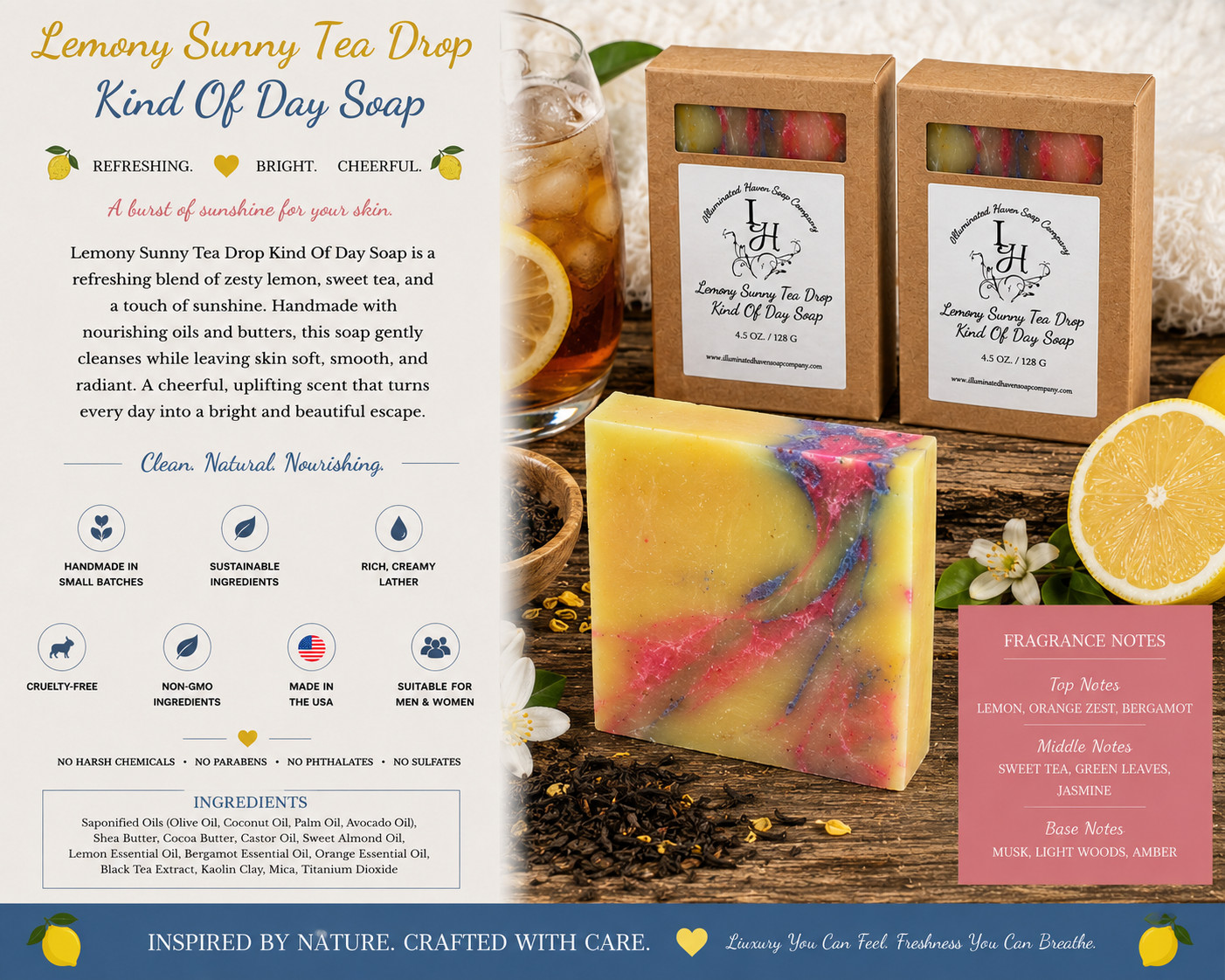 Handmade Artisan Soap Bar Natural Bath Soap Shea Butter USA Made Moisturizing
