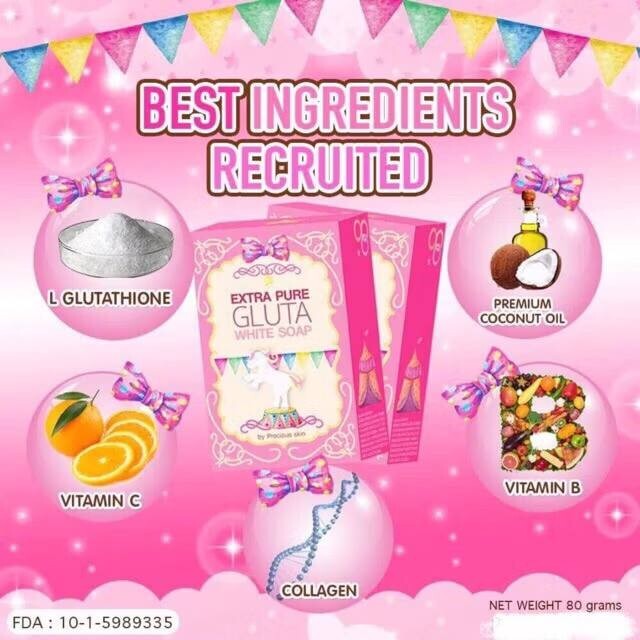 2 Extra pure Gluta White Soap Glutathione Nourish Skin White Bright Smooth 80g