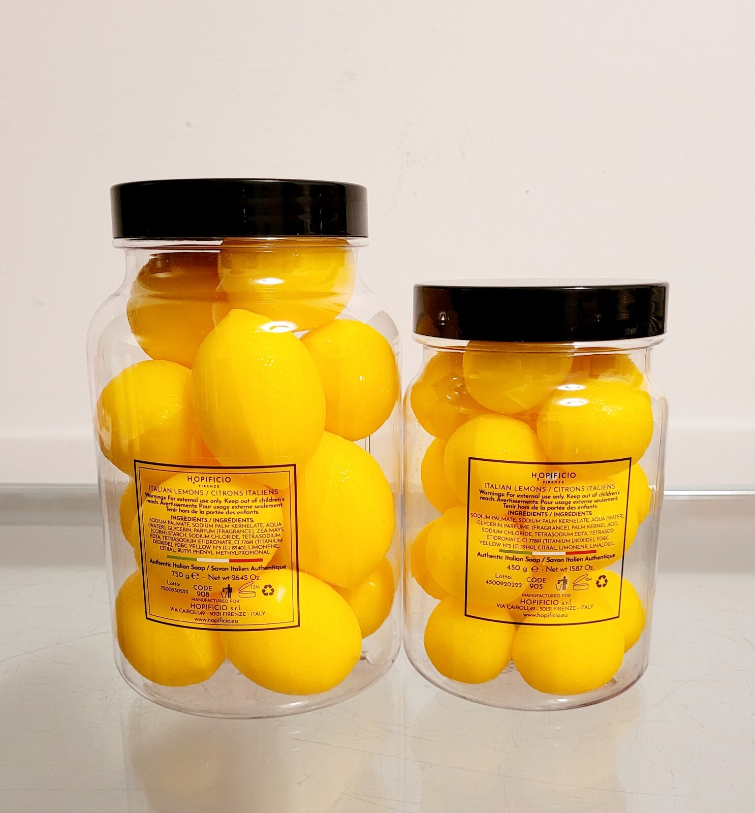 Hopificio Italian Lemons Triple Milled Soap 26.4oz Jar & 15.8oz Jar Set of 2 NEW