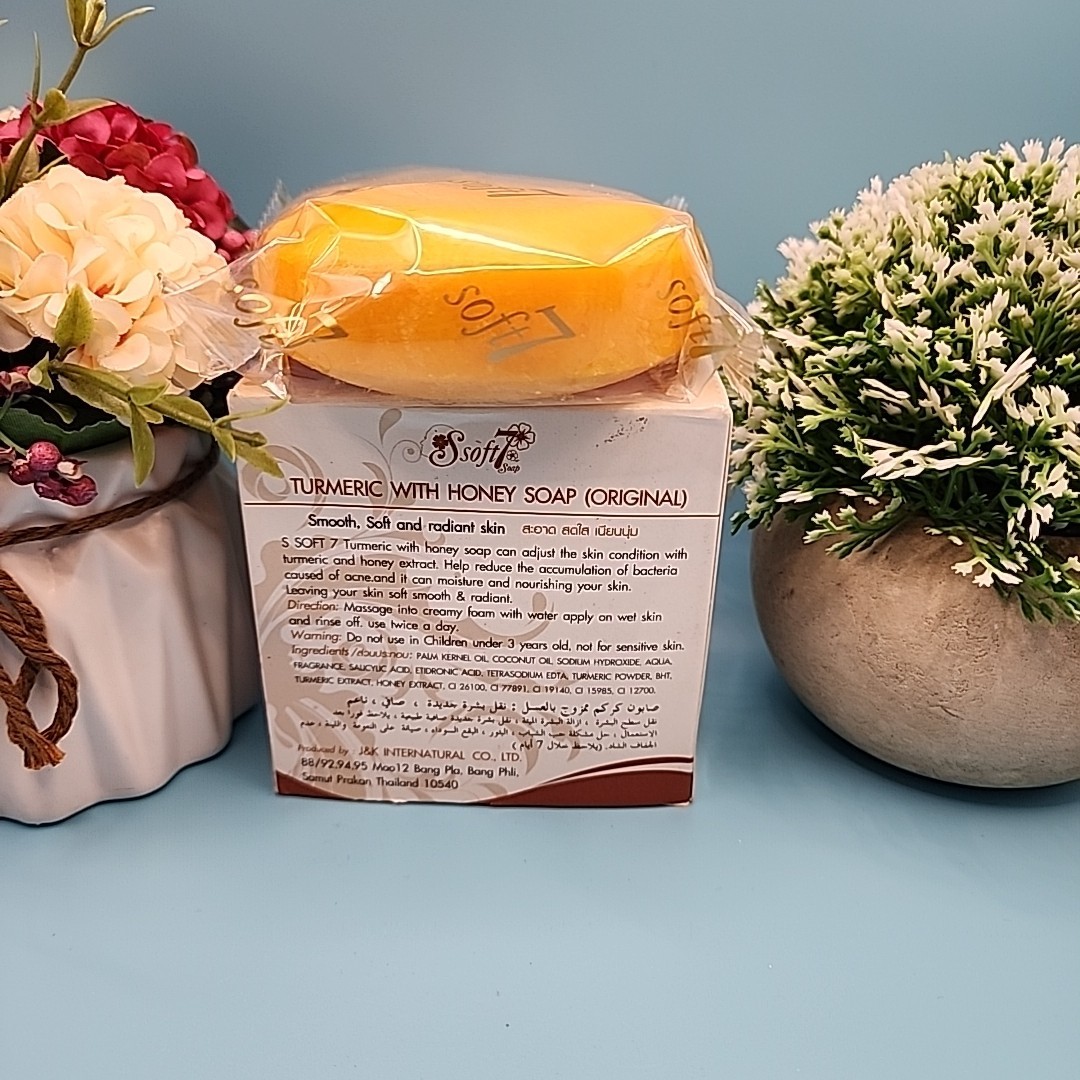 X 2 soap AUTHENTIC Soft 7 turmeric with Honey exfoliating body soap. 150g x 2