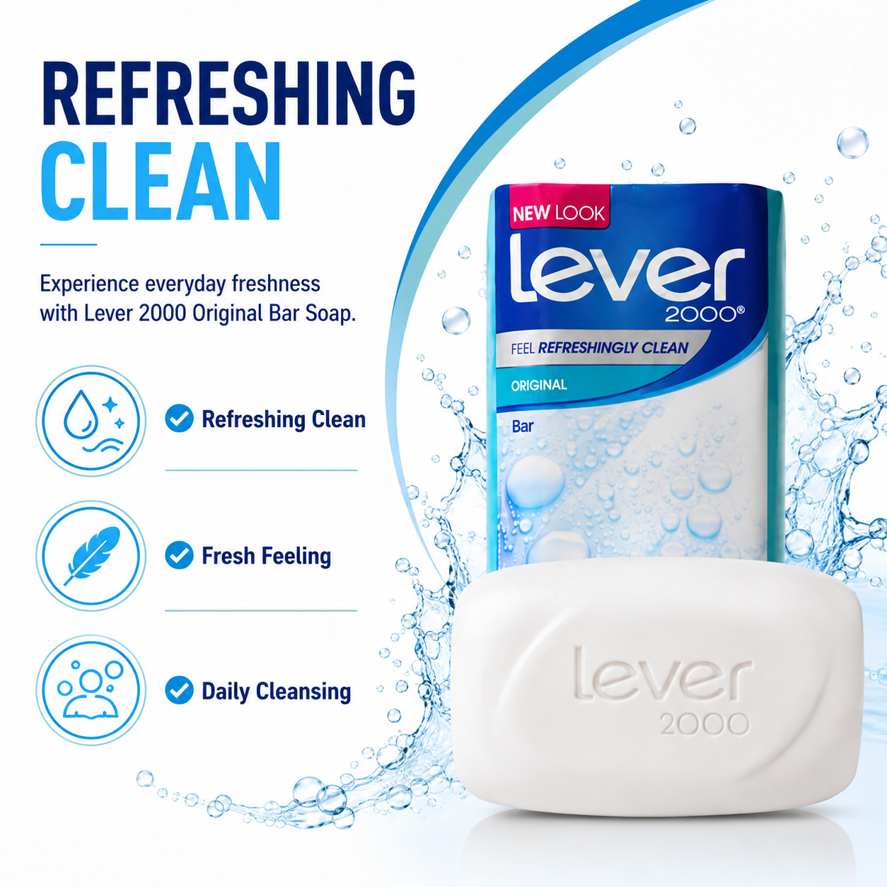 Lever 2000 Original Bar Soap Fresh Scent 3.75 oz Pack of 3 Face & Body Cleanser