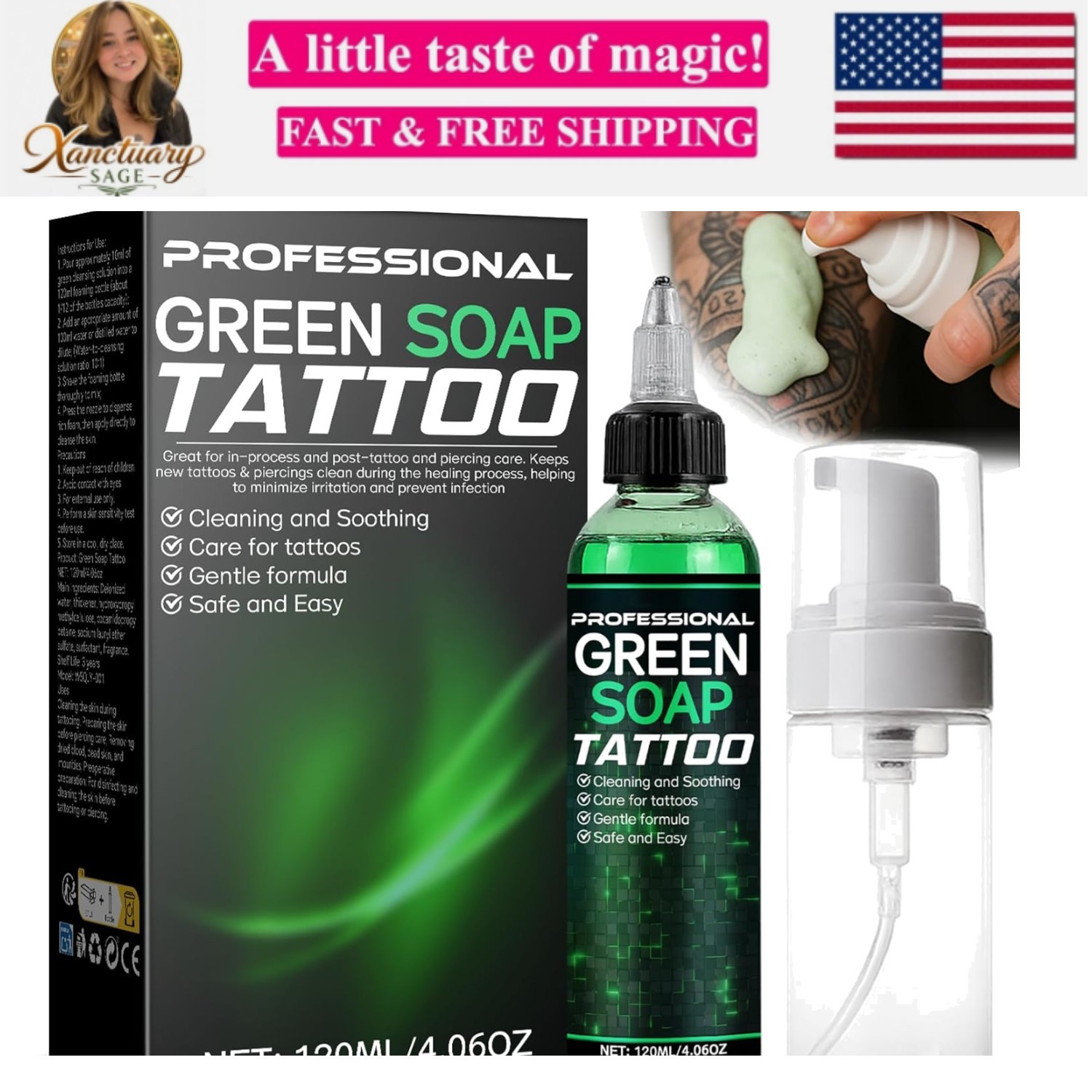 Green Soap Tattoo 4OZ – Concentrated Tattoo Soap with Foaming Bottle 120ml, W…