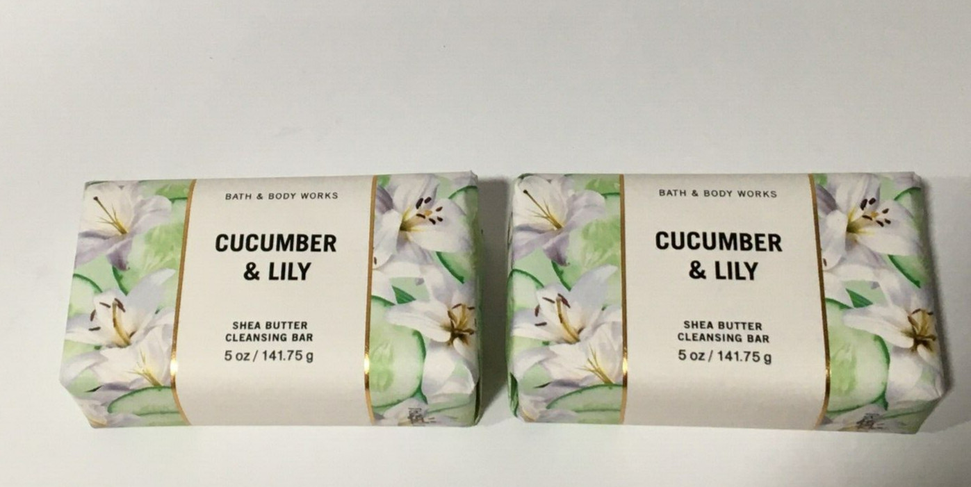 NEW BATH & BODY WORKS CUCUMBER & LILY SHEA BUTTER CLEANSING BAR SOAP X 2