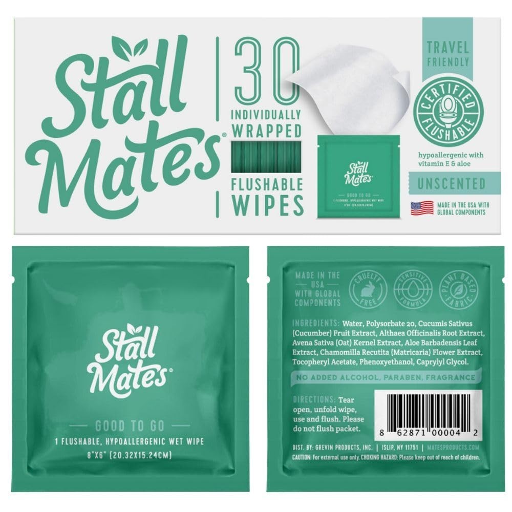 Flushable Wipes – Travel-Friendly, Unscented, and Plant-Based – 30 Count