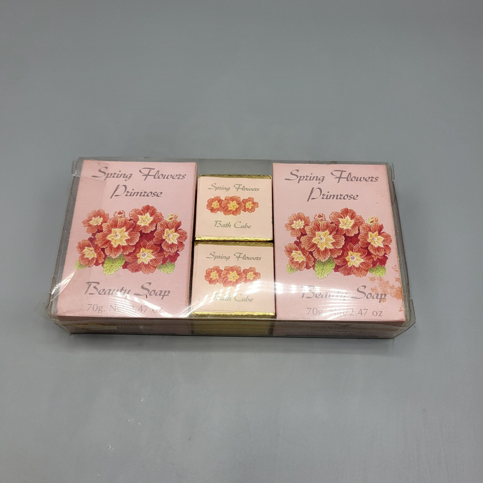Vtg NOS Kmart Spring Flowers Primrose Soap Bath Cube Set Made in England Pink