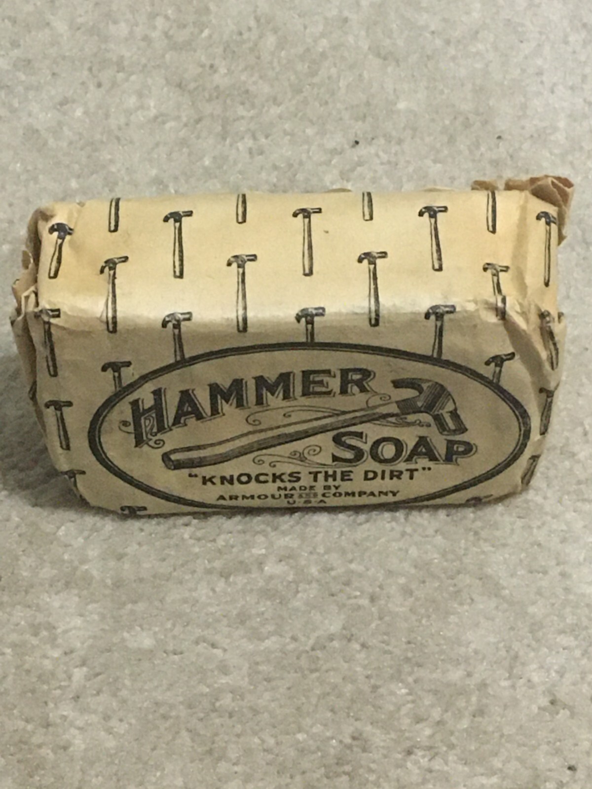 Vntg c1915 Hammer brand Hand & Body Soap Bar, Armour Co, Paper Wrapper, Unused