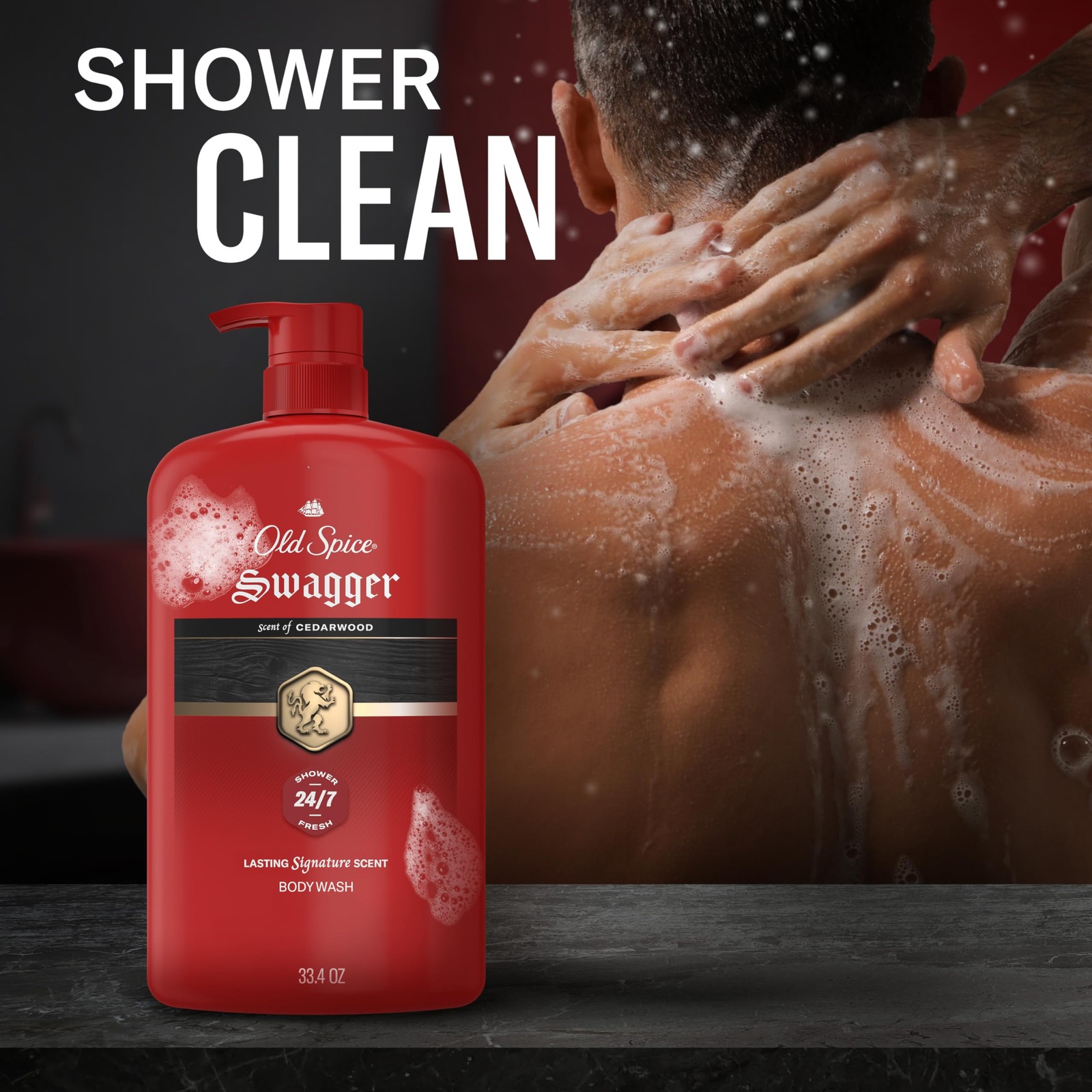 Old Spice Body Wash for Men, 24/7 Shower Fresh 33.4 Fl Oz (Pack of 4), red