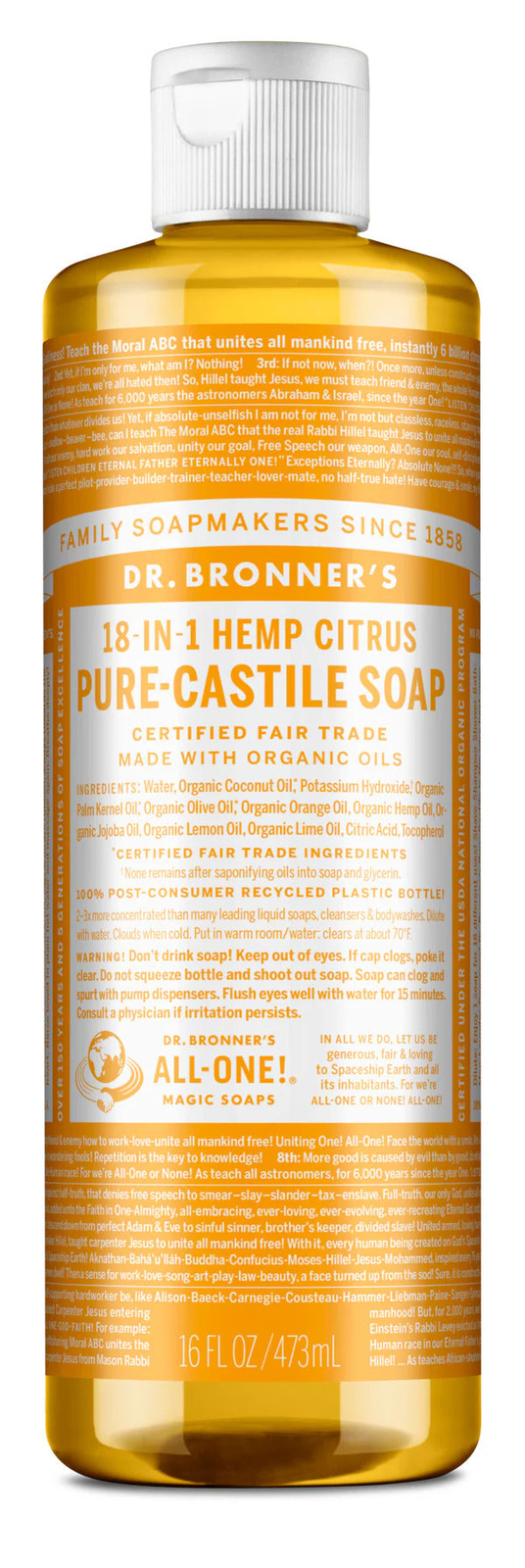 Dr Bronner’s 18-In-1 Hemp Citrus Pure-Castile Soap 16fl oz 473ml