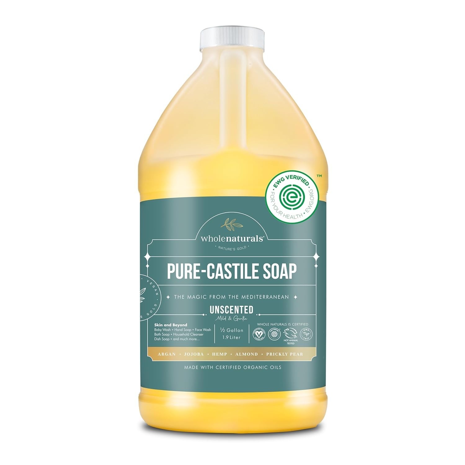64 Fl Oz Unscented Organic Castile Soap – Gentle & Multi-Purpose Cleanser