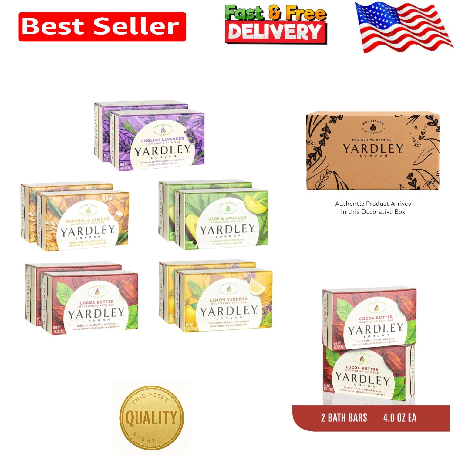 London Soap Bath Bar Bundle – 10 Bars: English Lavender, Oatmeal and Almond, …