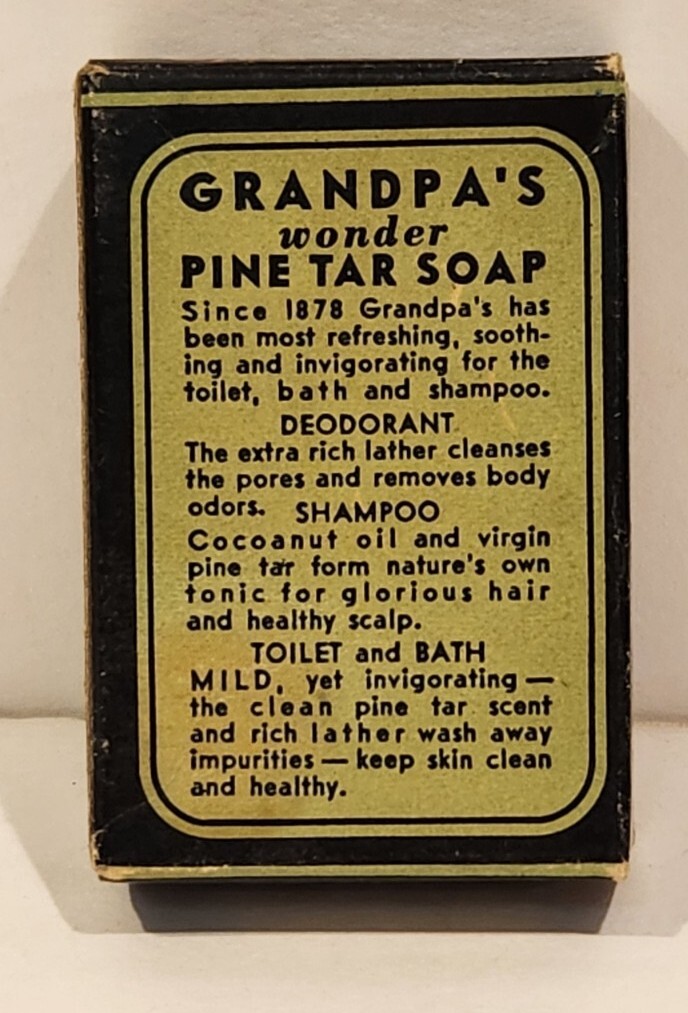 Vtg Grandpa’s Wonder Pine Tar Soap – Rare ” Guest Size ” Original W Box – Look!