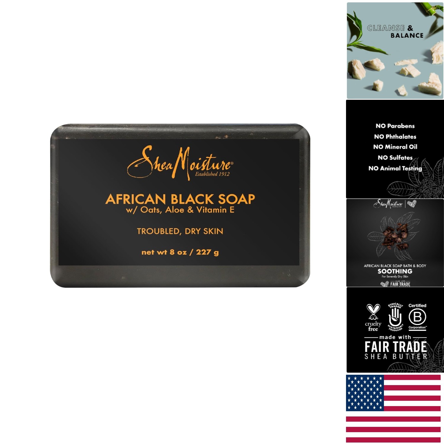 African Black Soap with Shea Butter 8 oz – Nourishing Cleanser for Troubled Skin
