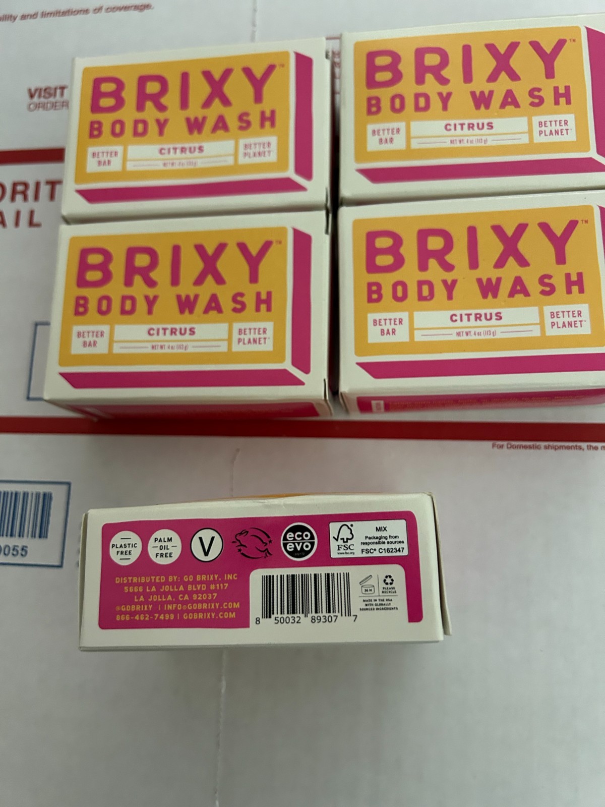 5-PACK LOT Brixy Citrus Body Wash Bar 4oz Eco Friendly Soap COCONUT Oil Shea