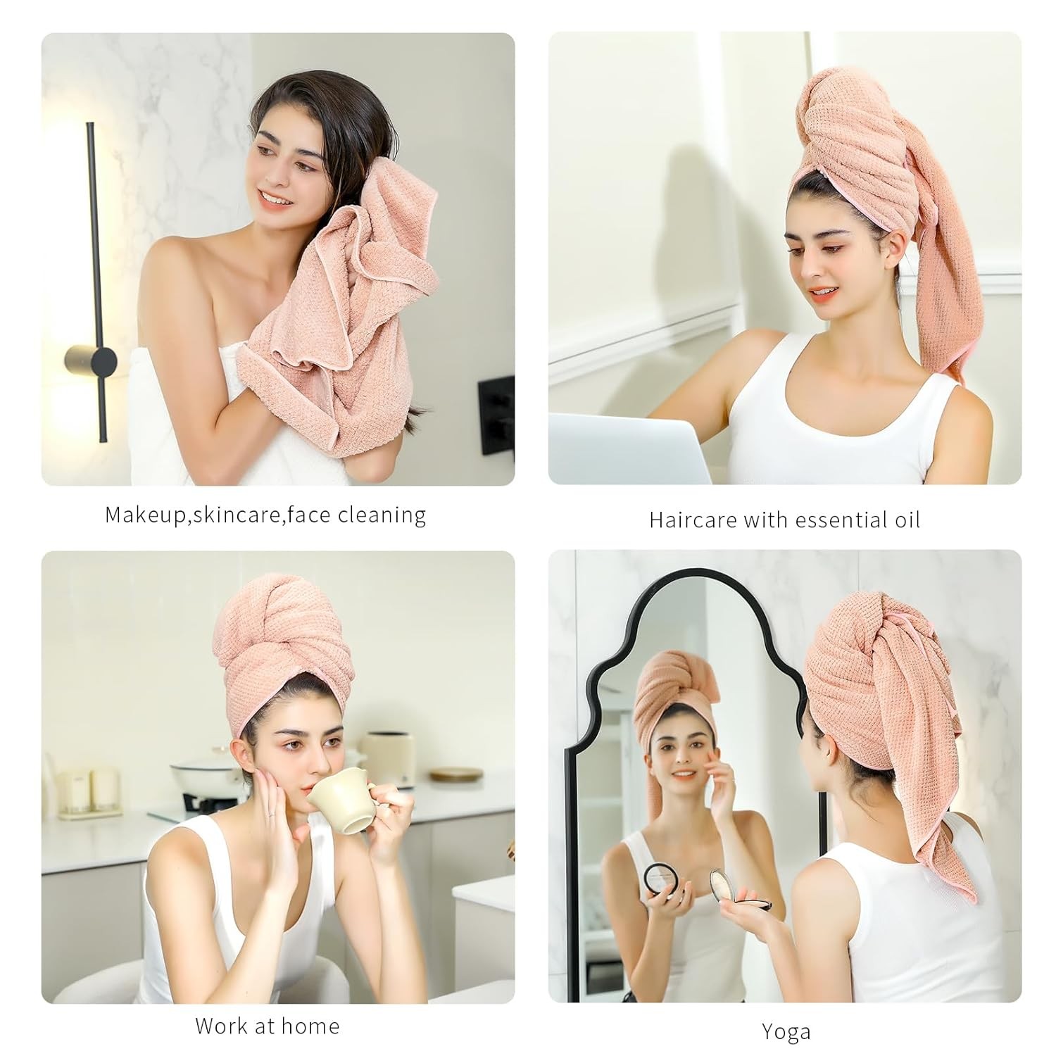 Microfiber Hair Towel Quick Dry 40.00 x 20.00, Lotus Root Pink