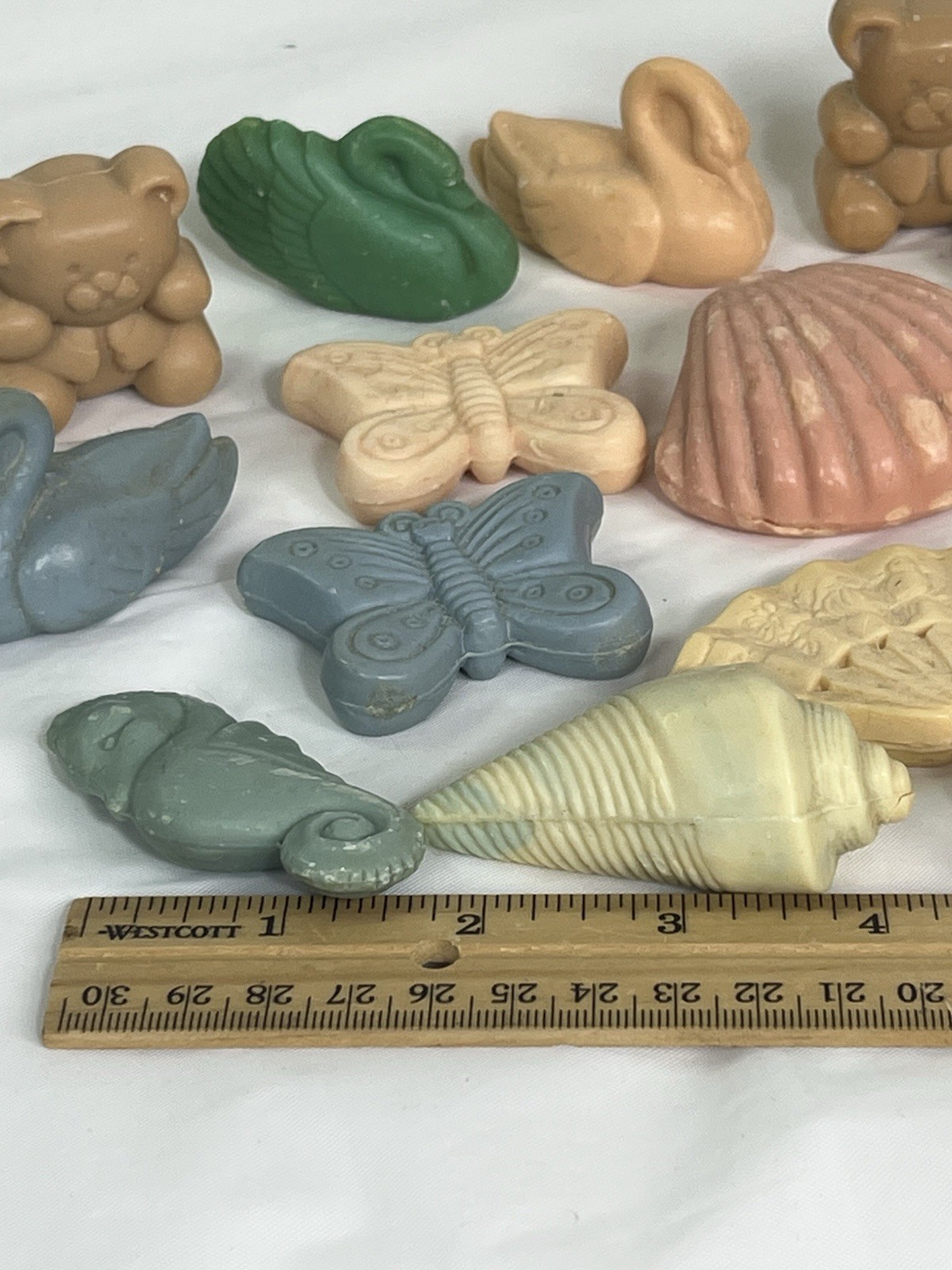 Vintage Guest Colorful Shaped Soap Seashells Butterflys Swans Bears Lot of 15