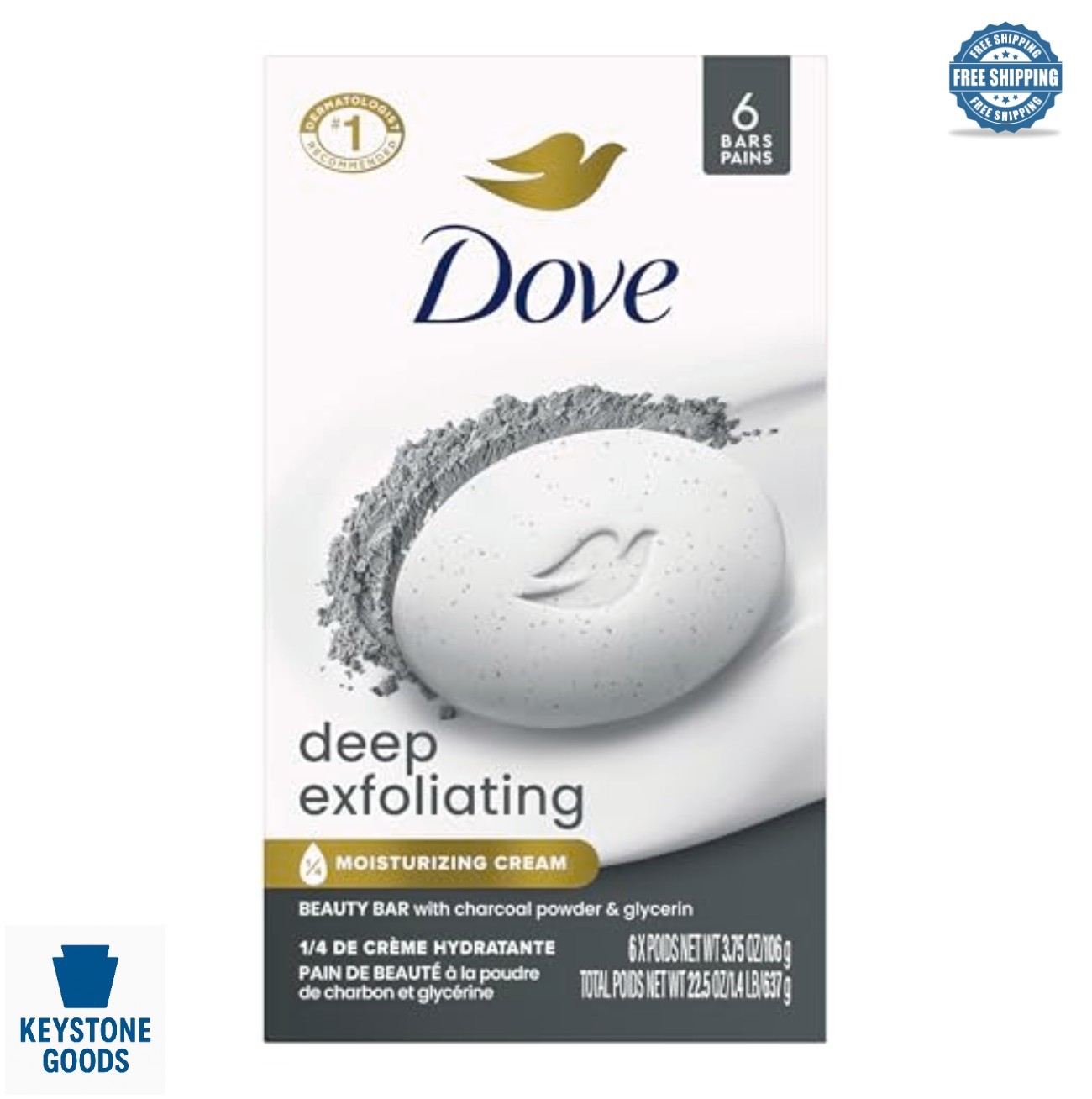 Exfoliating Beauty Bar Soap 6 Count Charcoal Powder 3.75 oz For Face Body Hands