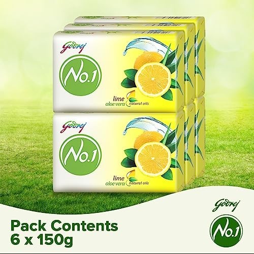 Godrej No.1 Lime Aloe Vera Soap 150g High TFM Grade 1 Bathing Soap Pack of 6 FS