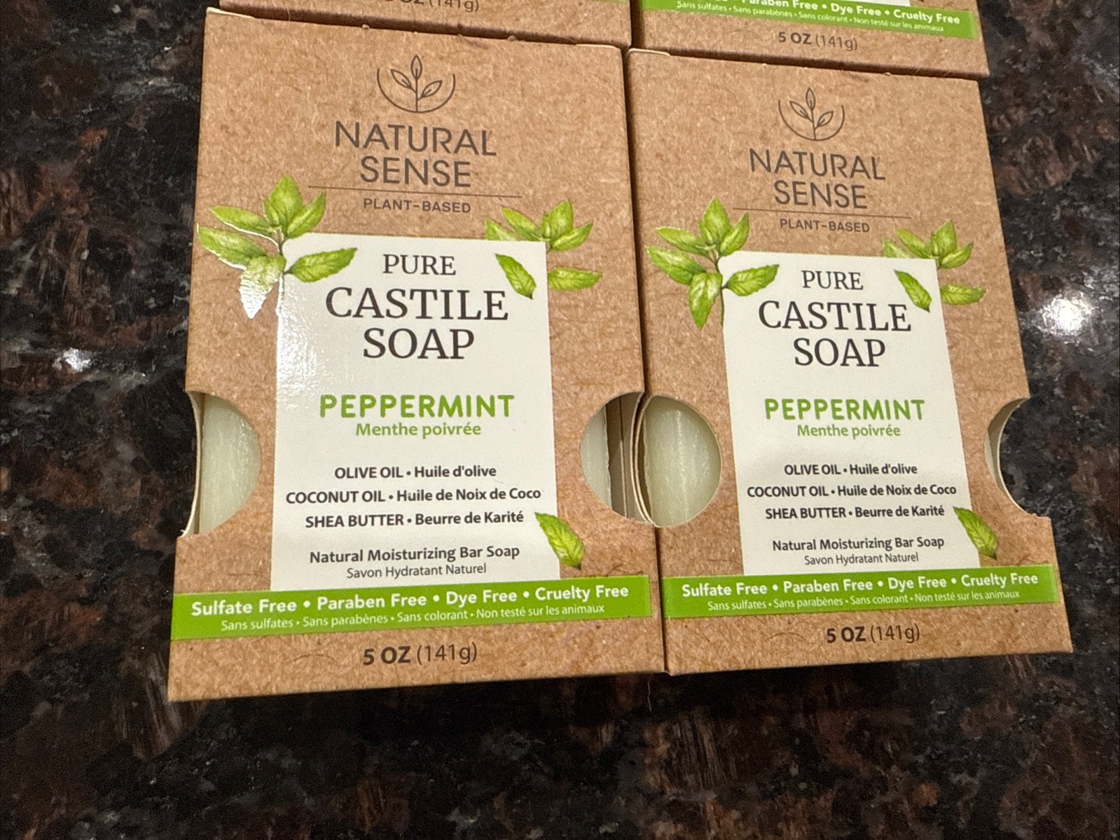 Natural Sense Pure Castile Peppermint & Almond Bar Soap 5 Oz Plant Based 4 Pack