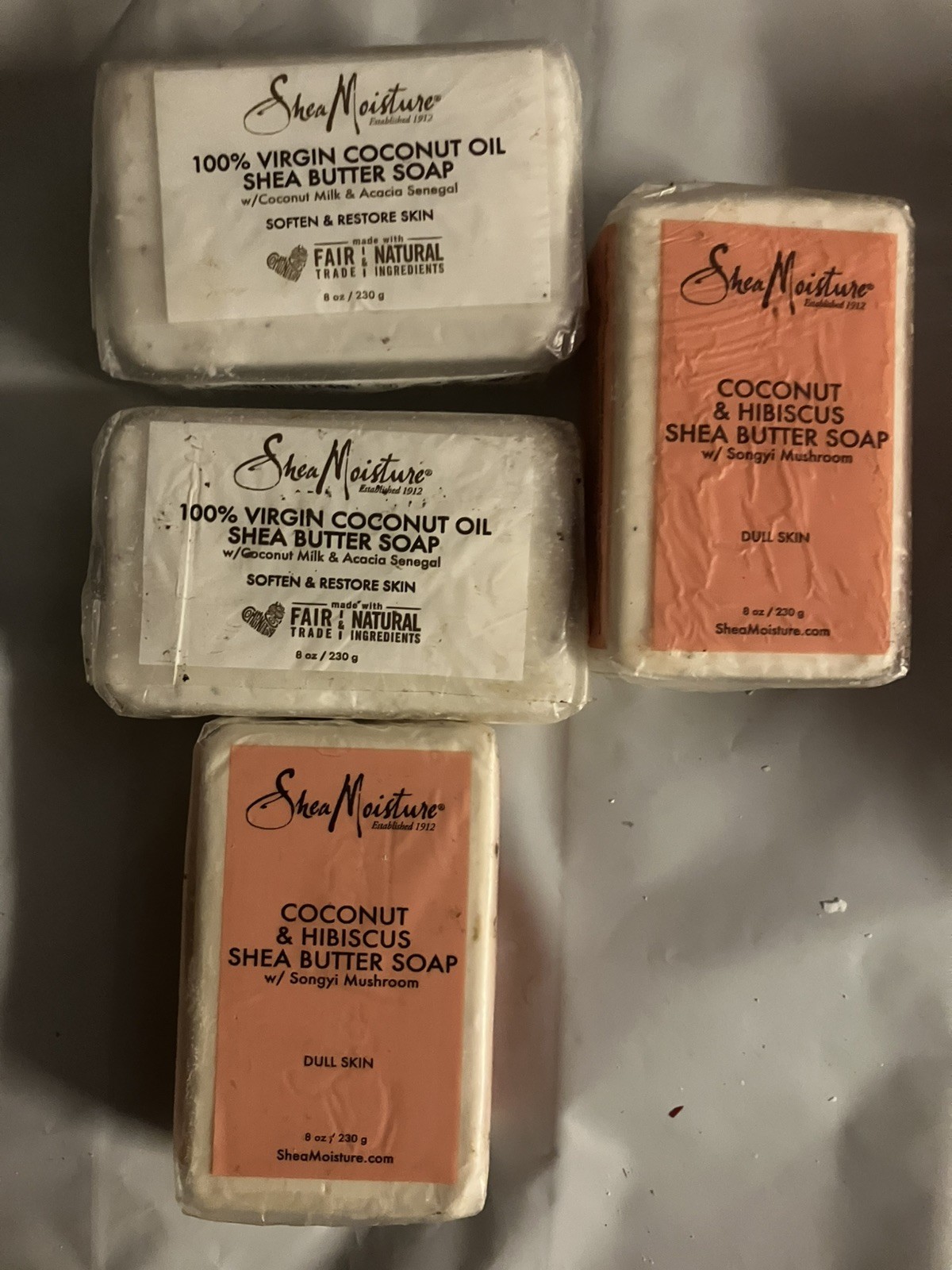 Lot of 4 Shea Moisture BAR SOAPS*8 oz.*MIXED LOT*100% Virgin & Coconut Hibiscus