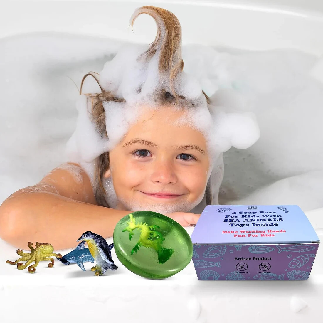 4 Colorful Kids Soap Bars For Kids with SEA ANIMALS T – Natural Aroma Kids USA