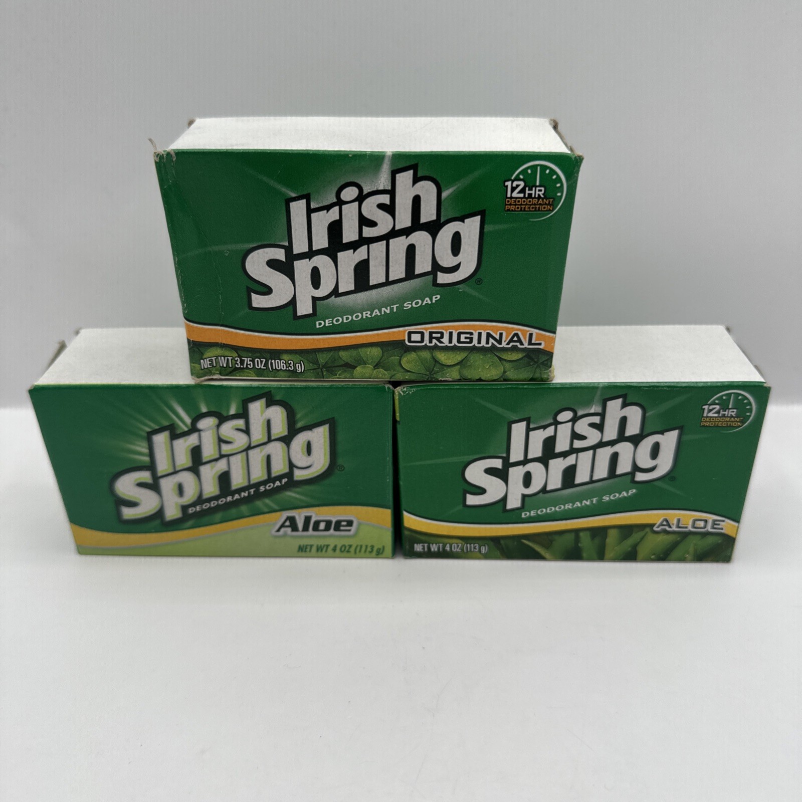 Vintage Lot of 3 IRISH SPRING ORIGINAL Aloe Bath Size 3.75/4oz Deodorant Soap-l