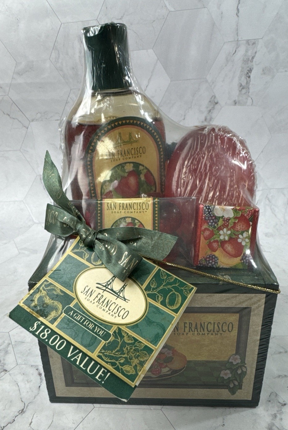 San Francisco Soap Company Gift Basket WILD STRAWBERRY Bath Shower Oil Pearls