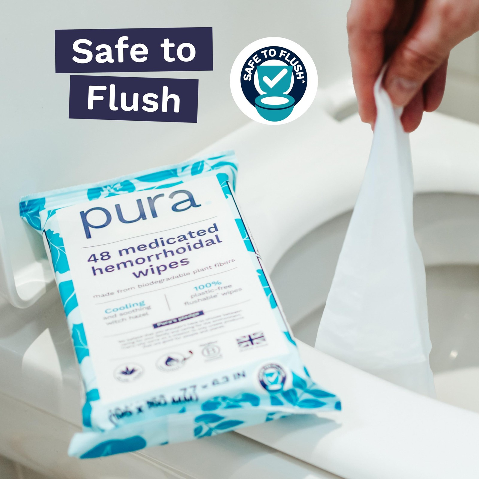 Pura XL Flushable Medicated Wipes for Hemorrhoid Relief, Extra-Large, Fragrance-