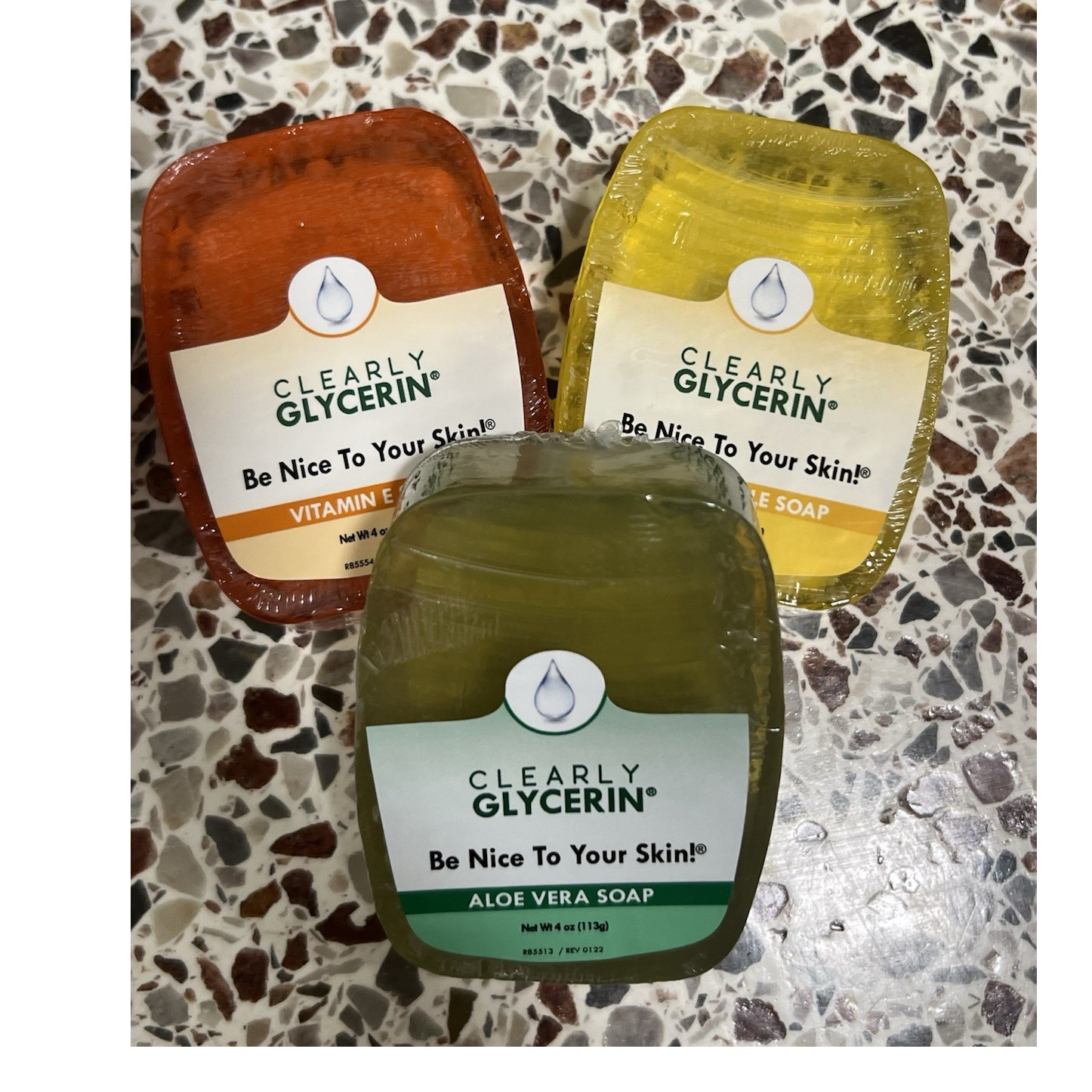 Clearly Glycerin Body Bar Soap 4oz Aloe Vera Vitamin E Honeysuckle set of 3